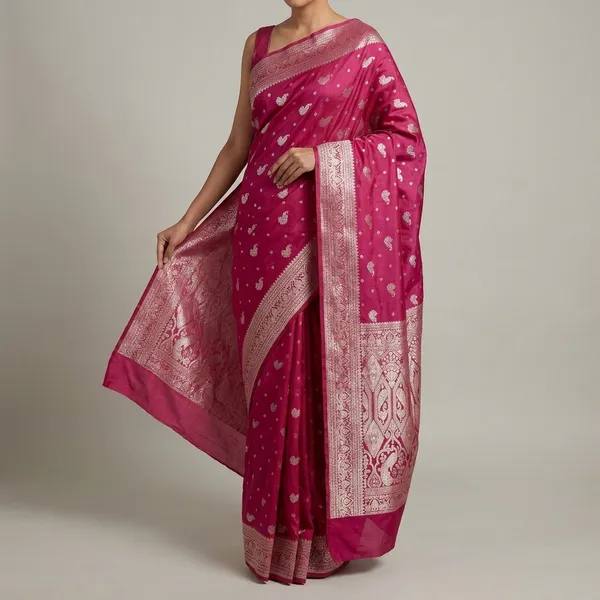 Pink_Silk_And_Polyester_Saree_With_Blouse_Piece_For_Women