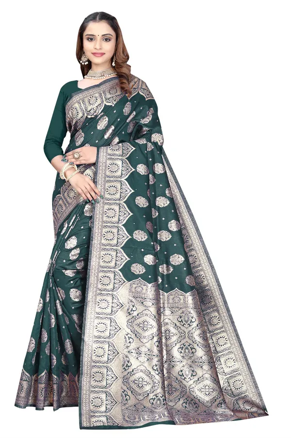 Green_Silk_And_Polyester_Saree_With_Blouse_Piece_For_Women
