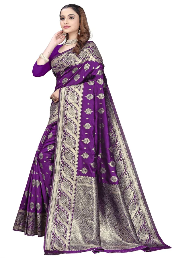 Purple_Silk_And_Polyester_Saree_With_Blouse_Piece_For_Women
