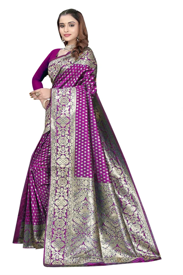 Purple_Silk_And_Polyester_Saree_With_Blouse_Piece_For_Women
