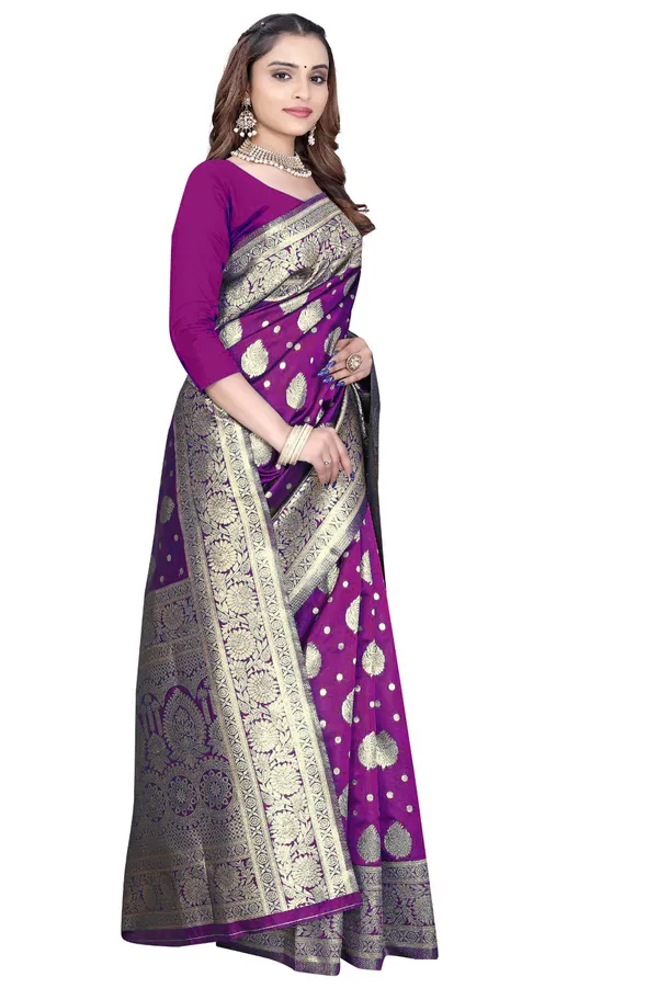 Purple_Silk_And_Polyester_Saree_With_Blouse_Piece_For_Women