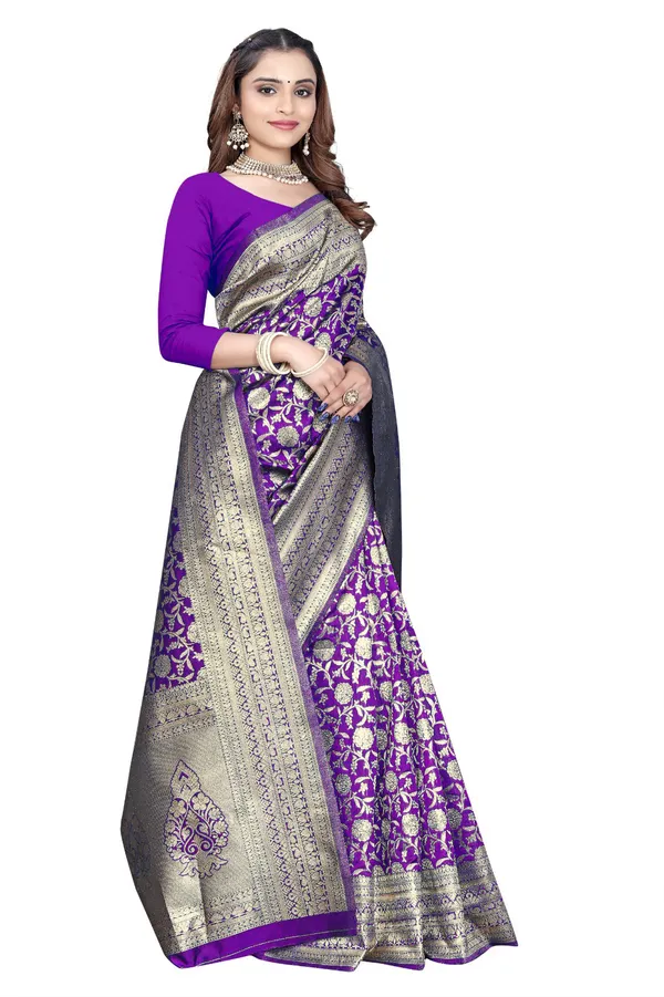 Purple_Silk_And_Polyester_Saree_With_Blouse_Piece_For_Women