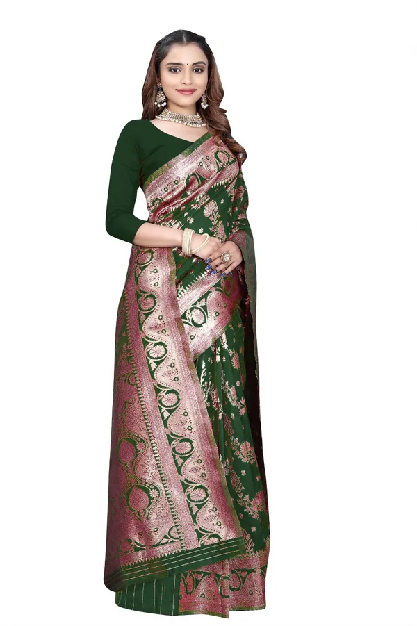 Green_Silk_And_Polyester_Saree_With_Blouse_Piece_For_Women