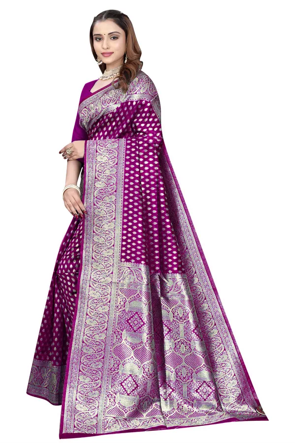 Purple_Silk_And_Polyester_Saree_With_Blouse_Piece_For_Women