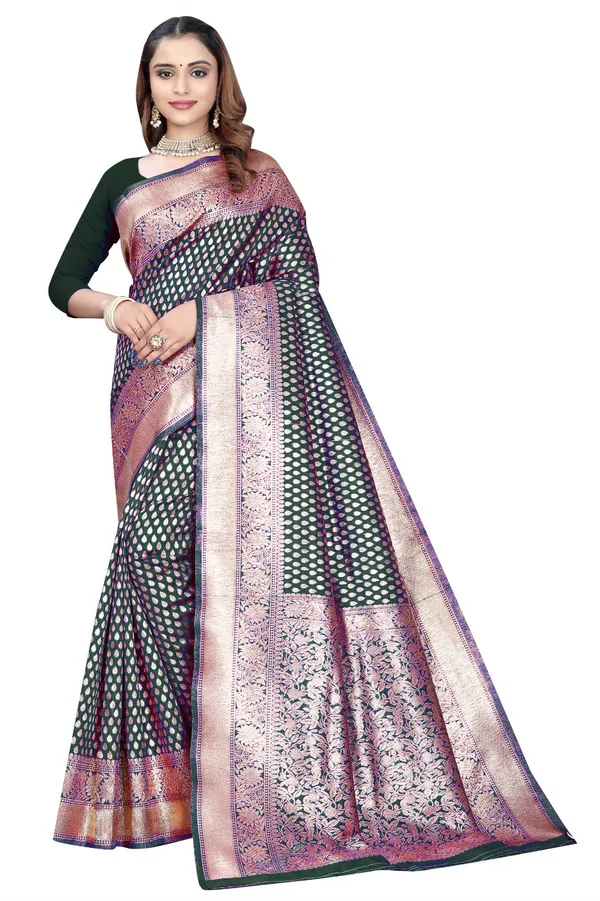 Black_Silk_And_Polyester_Saree_With_Blouse_Piece_For_Women