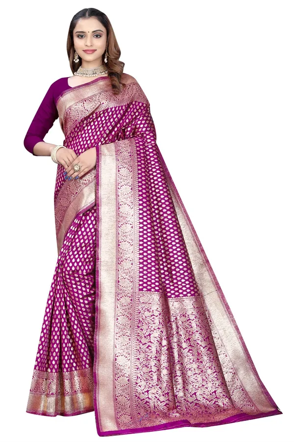 Magenta_Silk_And_Polyester_Saree_With_Blouse_Piece_For_Women