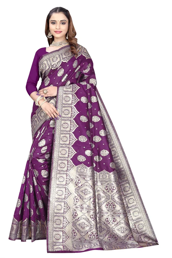 Purple_Silk_And_Polyester_Saree_With_Blouse_Piece_For_Women