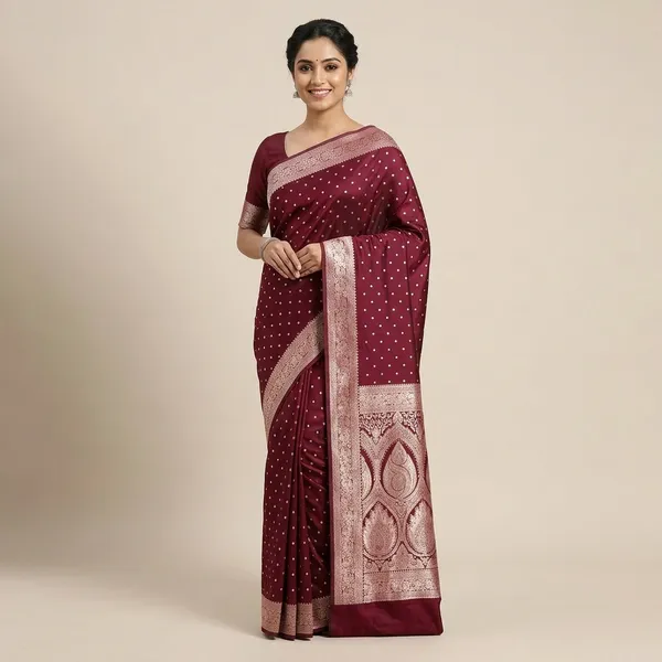 Maroon_Silk_And_Polyester_Saree_With_Blouse_Piece_For_Women