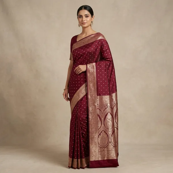 Maroon_Silk_And_Polyester_Saree_With_Blouse_Piece_For_Women