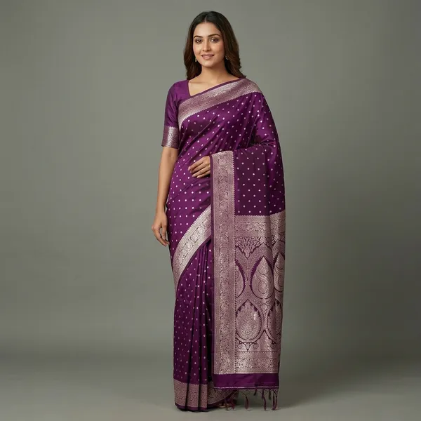Purple_Silk_And_Polyester_Saree_With_Blouse_Piece_For_Women