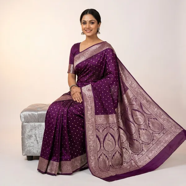Purple_Silk_And_Polyester_Saree_With_Blouse_Piece_For_Women