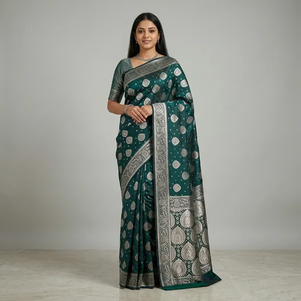 Green_Silk_And_Polyester_Saree_With_Blouse_Piece_For_Women