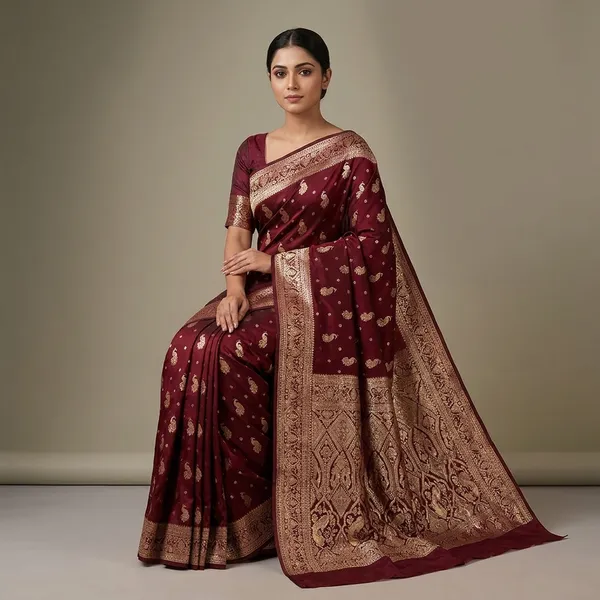 Maroon_Silk_And_Polyester_Saree_With_Blouse_Piece_For_Women