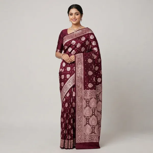 Maroon_Silk_And_Polyester_Saree_With_Blouse_Piece_For_Women