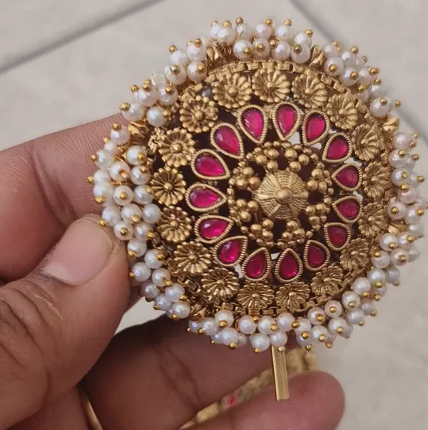 Multicolor_Brass_Kundan_Meenakari_Peacock_Hair_Brooch_For_Women