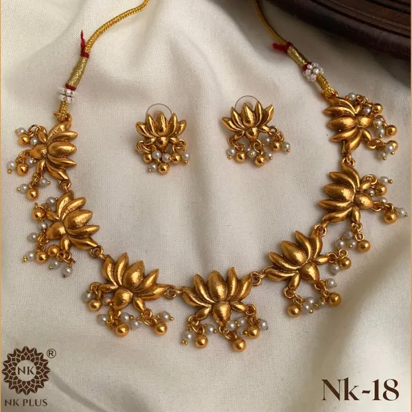 Gold_Plated_Lotus_Motif_Pearl_Bead_Necklace_Set_For_Women