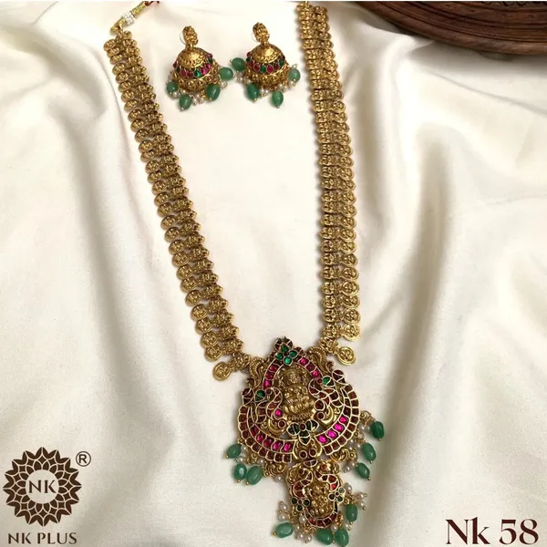 Multicolor_Brass_Temple_Style_Green_Stone_Necklace_Set_For_Women