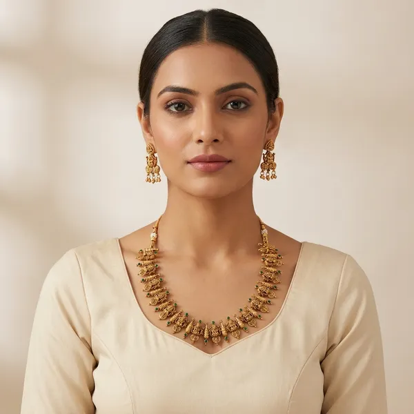 Gold_Plated_Temple_Green_Pearl_Beaded_Necklace_Set_For_Women