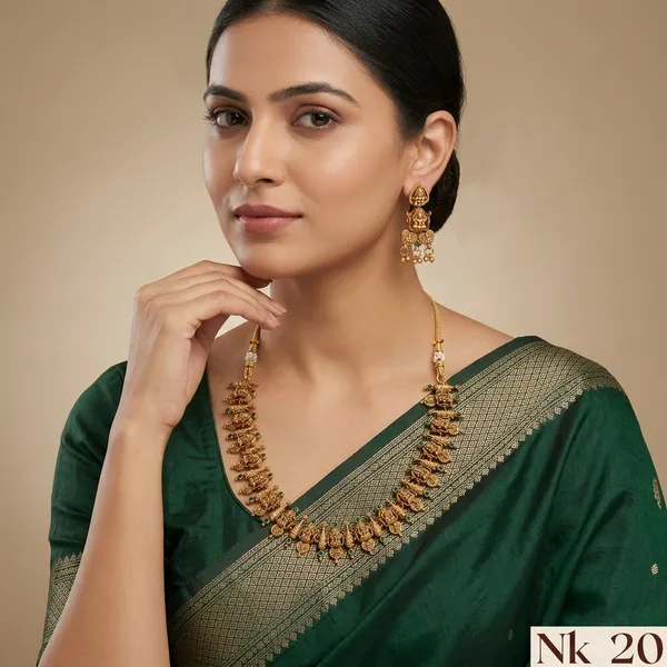 Gold_Plated_Temple_Green_Pearl_Beaded_Necklace_Set_For_Women