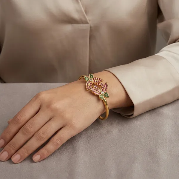 Gold_Plated_Ruby_Emerald_Floral_Bracelet_For_Women