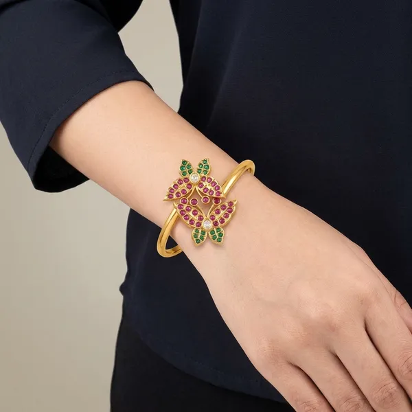 Gold_Plated_Ruby_Emerald_Floral_Bracelet_For_Women