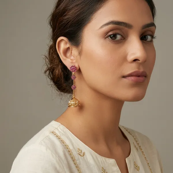 Golden_Pink_Floral_Jhumka_Earrings_For_Women