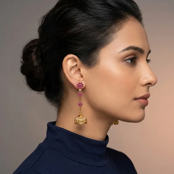 Golden_Pink_Floral_Jhumka_Earrings_For_Women