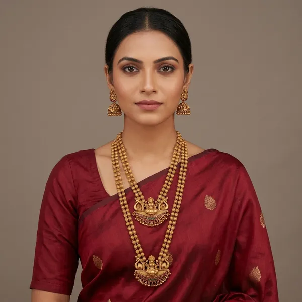 Golden_Brass_Antique_Lakshmi_Pendant_Temple_Necklace_Set_For_Women