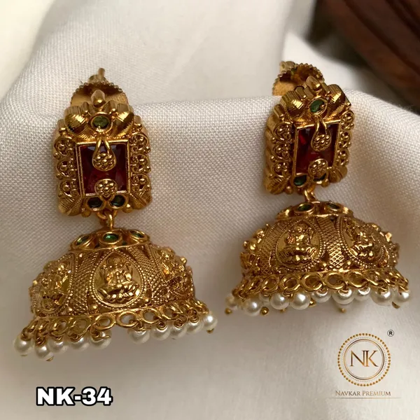 Golden_Brass_Temple_Red_Enamel_Jhumka_Earrings_For_Women