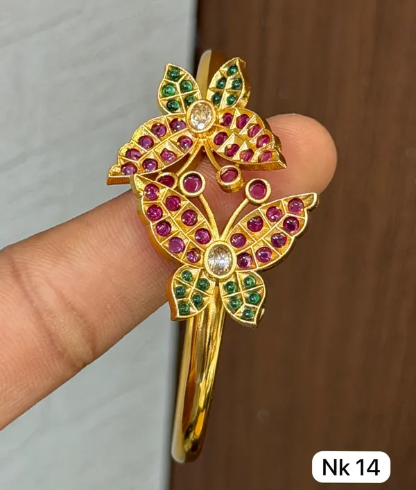 Gold_Plated_Ruby_Emerald_Floral_Bracelet_For_Women