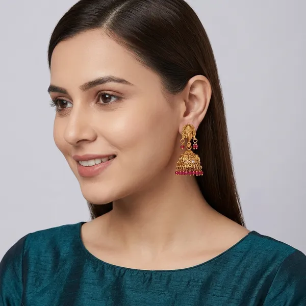 Gold_Plated_Ganesha_Ruby_Bead_Jhumka_Earrings_For_Women