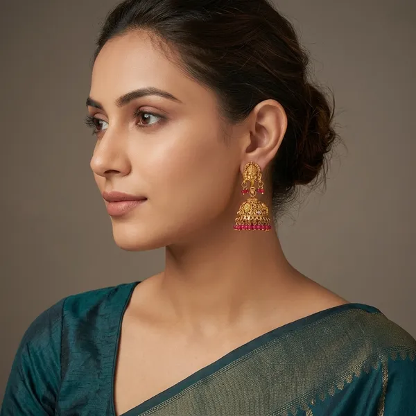 Gold_Plated_Ganesha_Ruby_Bead_Jhumka_Earrings_For_Women