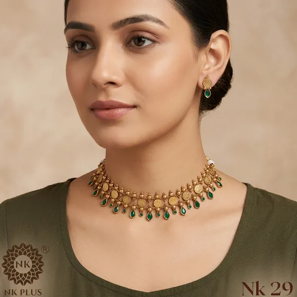 Multicolor_Brass_Green_Stone_Medallion_Choker_Necklace_Set_For_Women