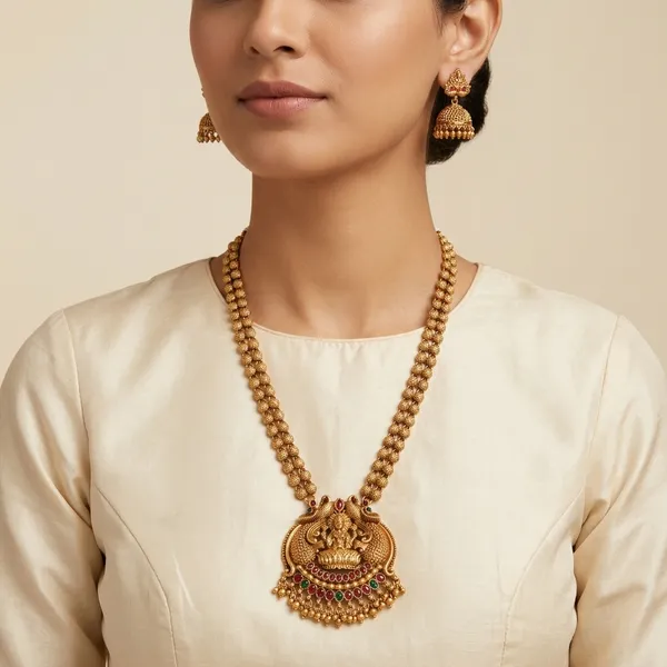 Antique_Gold_Lakshmi_Temple_Necklace_Set_For_Women