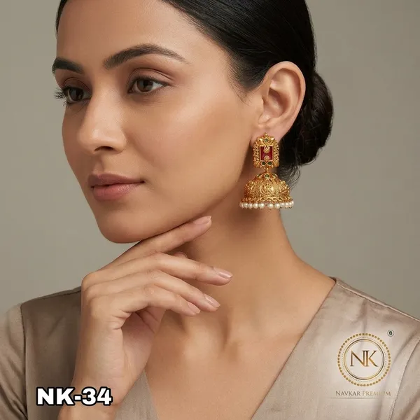 Golden_Brass_Temple_Red_Enamel_Jhumka_Earrings_For_Women