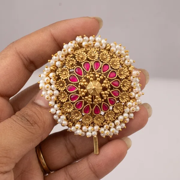 Multicolor_Brass_Kundan_Meenakari_Peacock_Hair_Brooch_For_Women