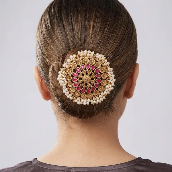 Multicolor_Brass_Kundan_Meenakari_Peacock_Hair_Brooch_For_Women