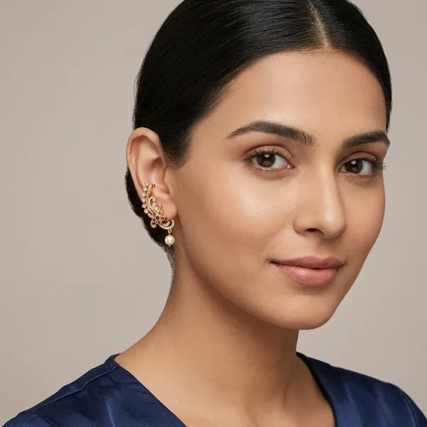 Golden_Brass_Filigree_Pearl_Drop_Ear_Cuff_Earrings_For_Women