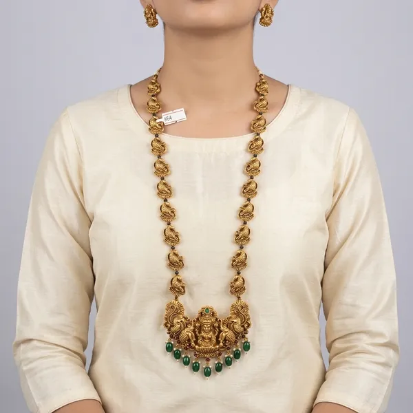 Gold_Plated_Temple_Motif_Green_Beaded_Necklace_Set_For_Women