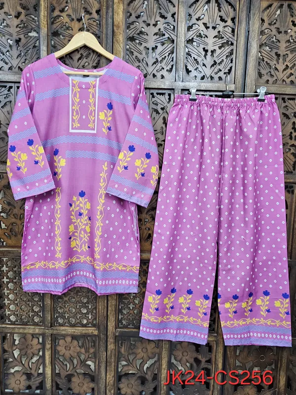 Purple_Rayon_Straight_Floral_Bandhani_Print_Co_Ord_Set_For_Women