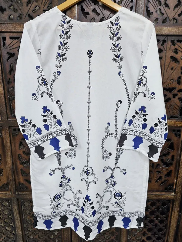 White_Blue_Rayon_Straight_Ethnic_Print_Co_Ord_Set_For_Women