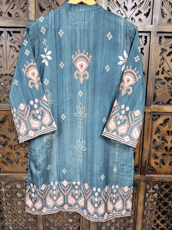 Teal_Crepe_Straight_Ikat_Print_Co_Ord_Set_For_Women