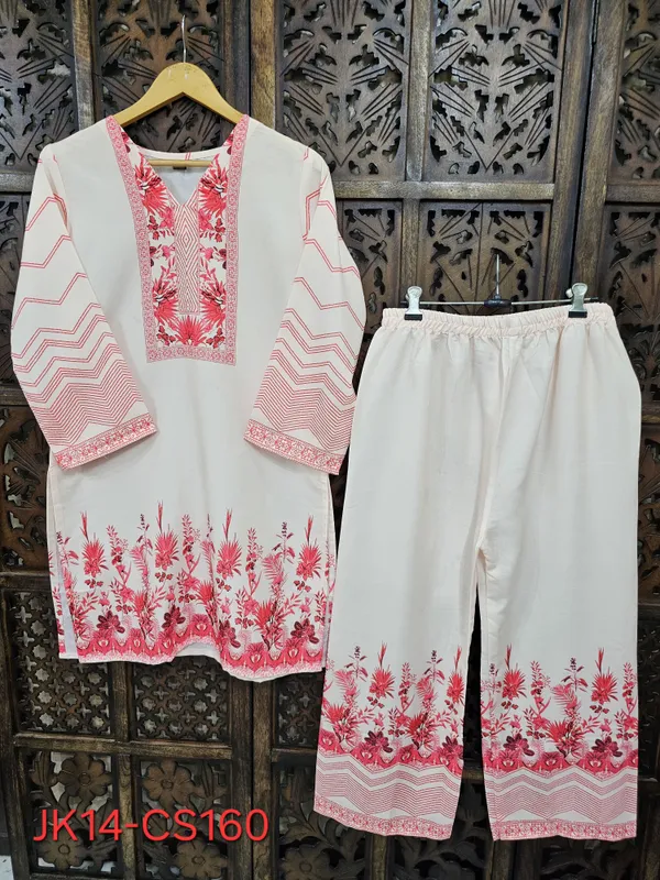 White_Pink_Rayon_Straight_Floral_Print_Kurta_Pant_Co_Ord_Set_For_Women