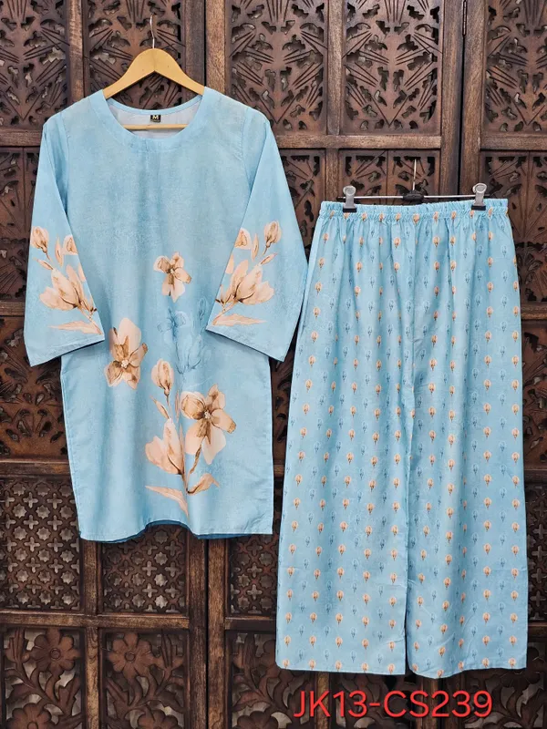 Blue_Muslin_Straight_Floral_Print_Kurta_Pant_Co_Ord_Set_For_Women