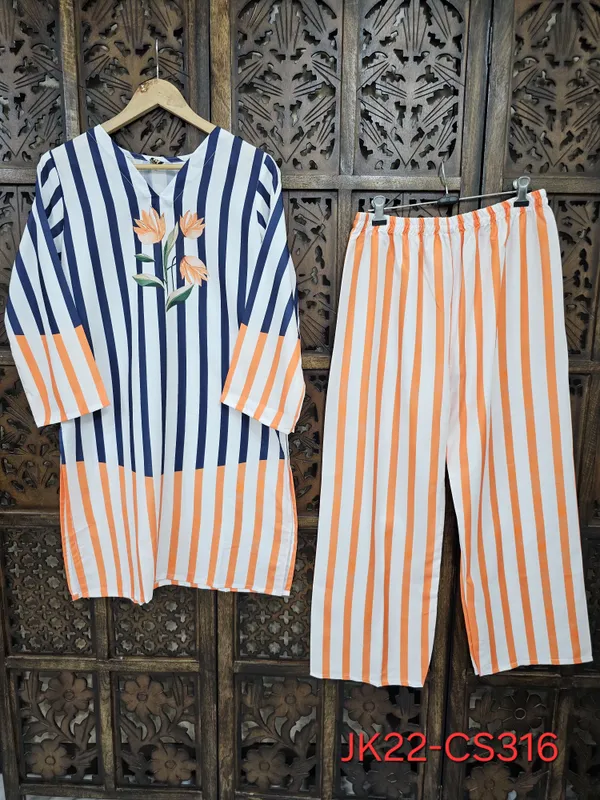 Multicolor_Rayon_Straight_Striped_Floral_Print_Kurta_Pant_Co_Ord_Set_For_Women