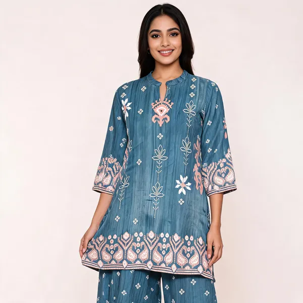 Teal_Crepe_Straight_Ikat_Print_Co_Ord_Set_For_Women