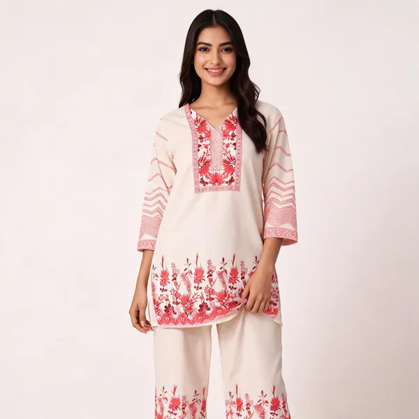 White_Pink_Rayon_Straight_Floral_Print_Kurta_Pant_Co_Ord_Set_For_Women