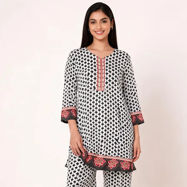 Black_White_Rayon_Straight_Geometric_Print_Kurta_Pant_Co_Ord_Set_For_Women