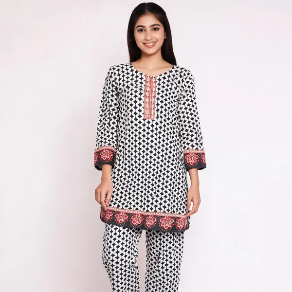 Black_White_Rayon_Straight_Geometric_Print_Kurta_Pant_Co_Ord_Set_For_Women