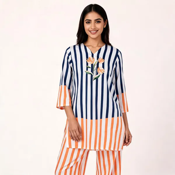 Multicolor_Rayon_Straight_Striped_Floral_Print_Kurta_Pant_Co_Ord_Set_For_Women